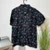 South Beach Black Print Short Sleeve Open Neck Shirt Size M