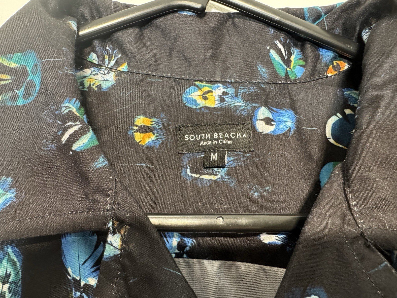 South Beach Black Print Short Sleeve Open Neck Shirt Size M