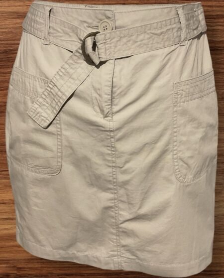 Taupe Cotton Skirt Front/rear Pockets Waistband/belt Zip/button Close Size 10