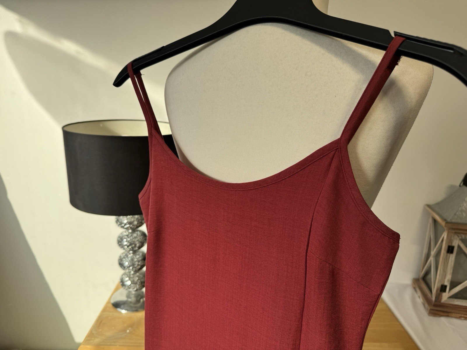 Vila Vimarinella Midi Strap Dress Adjustable Strap Front Thigh Split Size 8