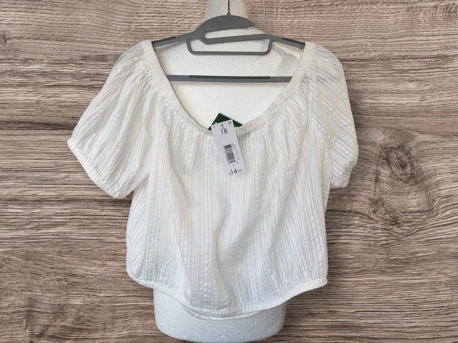 White Textured Cold Shoulder Cotton Blouse Size 18