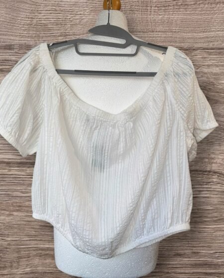 White Textured Cold Shoulder Cotton Blouse Size 18