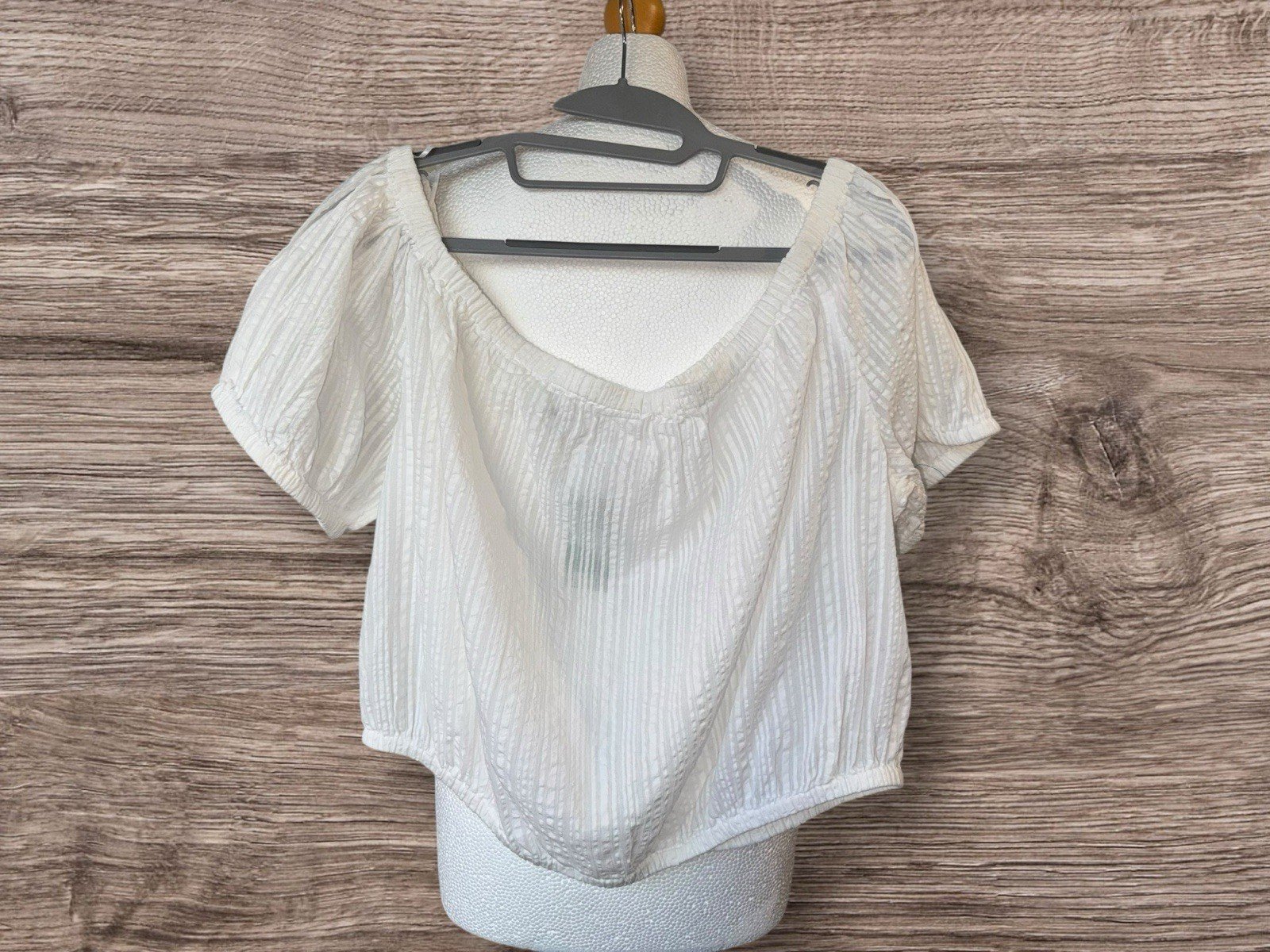 White Textured Cold Shoulder Cotton Blouse Size 18
