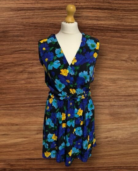 Womens Zara Blue Flower Pattern Slip Dress Elasticated Waisted V Front Size S