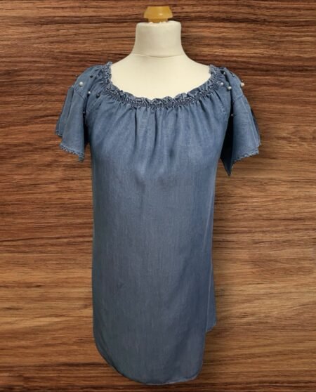 Beaded Denim Summer Dress Italian Made Loose Fitting Dress UK 10/12 Medium