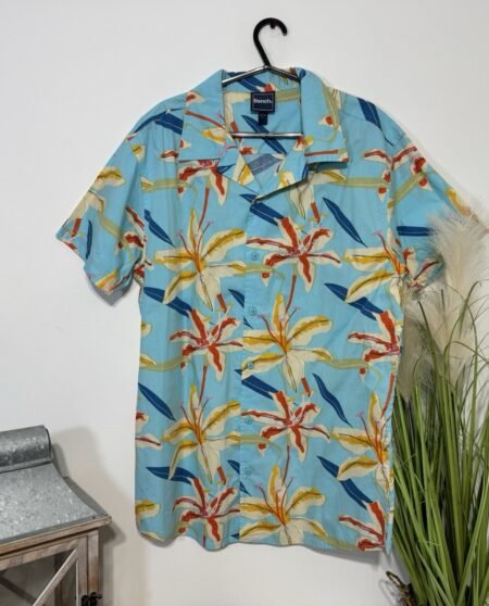 Bench Sky Blue Cotton Print Short Sleeve Shirt Size L