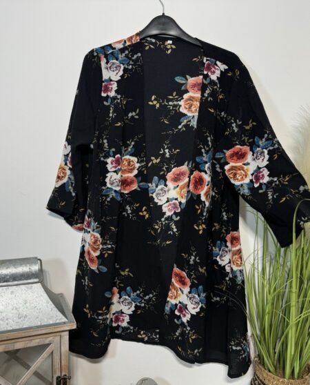 Black Floral Waterfall Kimono Size M