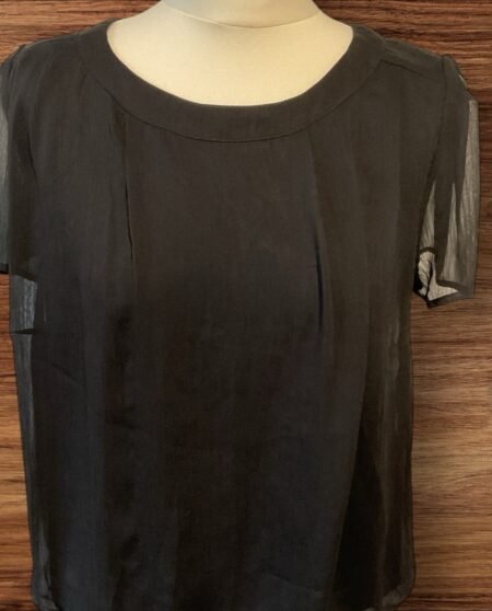 Black Flowy Lined Top Shirt Sleeve Round Neck Elasticated Hem Size 16