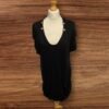 Black Stretch Tunic Front Pockets Sleeveless Scoop Neck Bronze Ring Detail S18