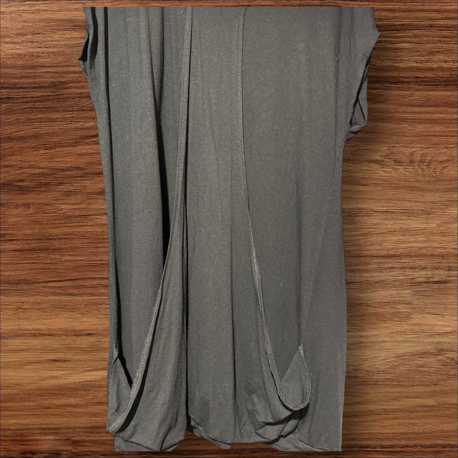 Black Stretch Tunic Front Pockets Sleeveless Scoop Neck Bronze Ring Detail S18