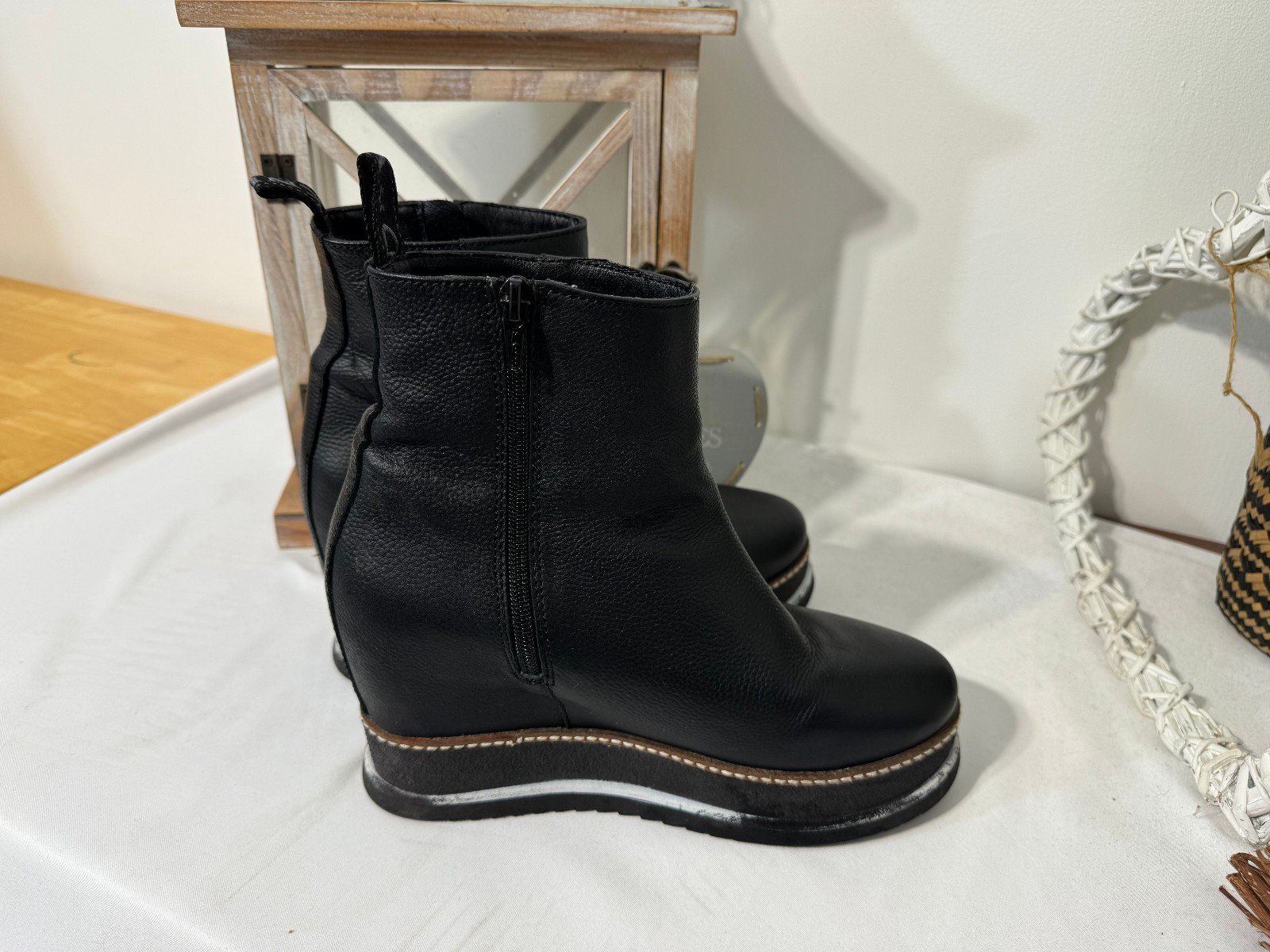 Black leather Wedge Ankle Boots Size 4