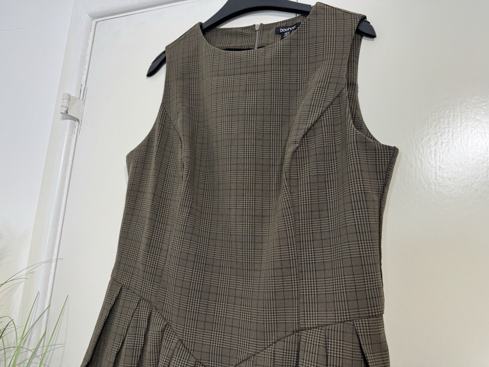 Boohoo Country Check Pleated Pinefore Dress Size 16