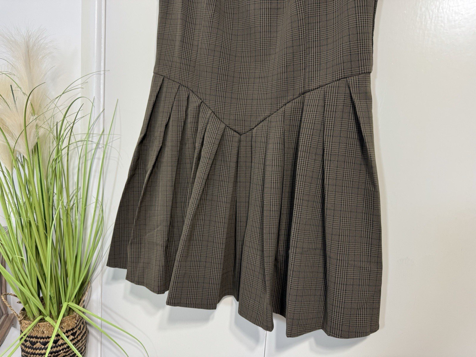 Boohoo Country Check Pleated Pinefore Dress Size 16