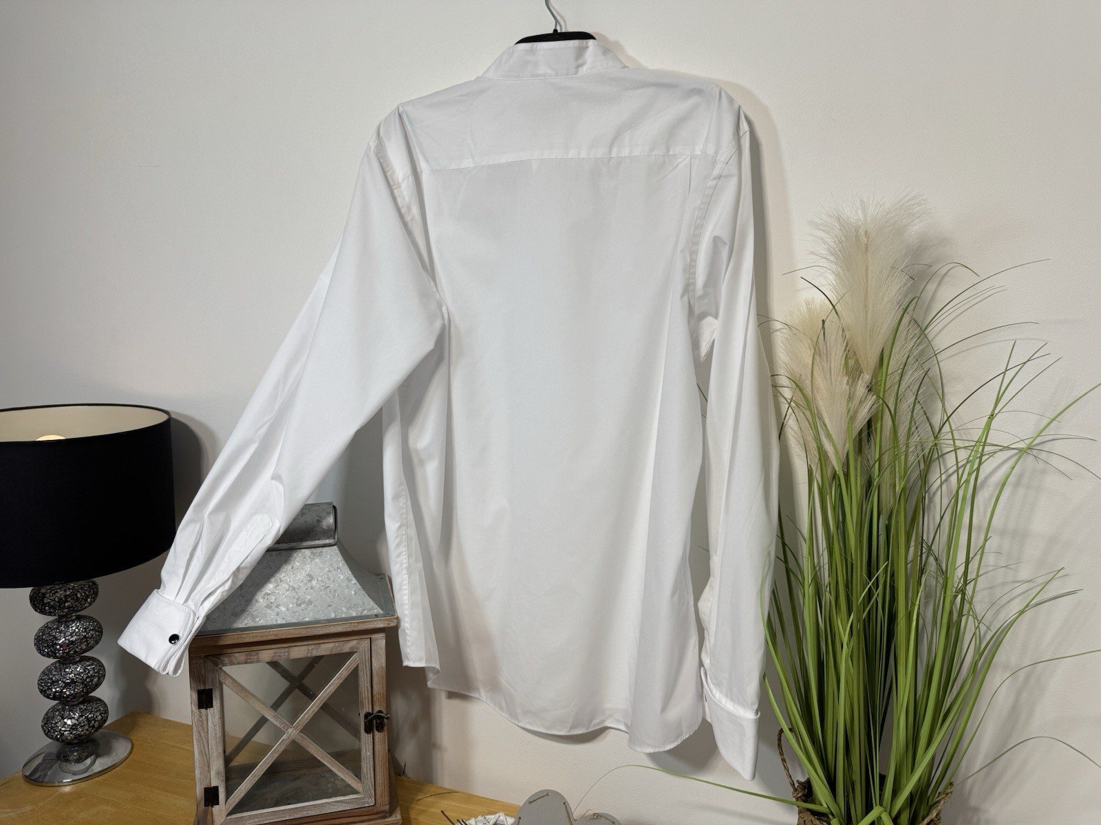 Crisp White Wing Neck French Cuff With Black Button Neck 17.5