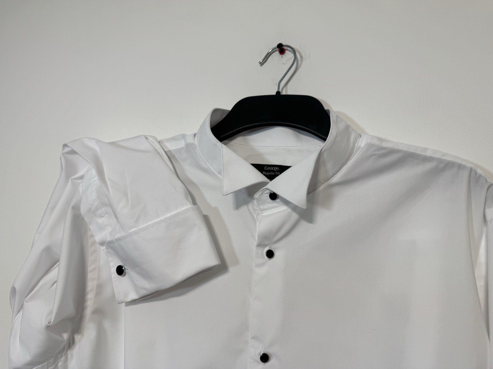 Crisp White Wing Neck French Cuff With Black Button Neck 17.5