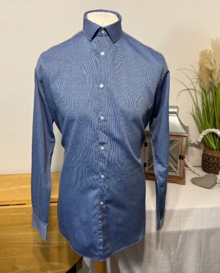 Denim Blue Woven Cotton Regular Fit Shirt Neck 16.5