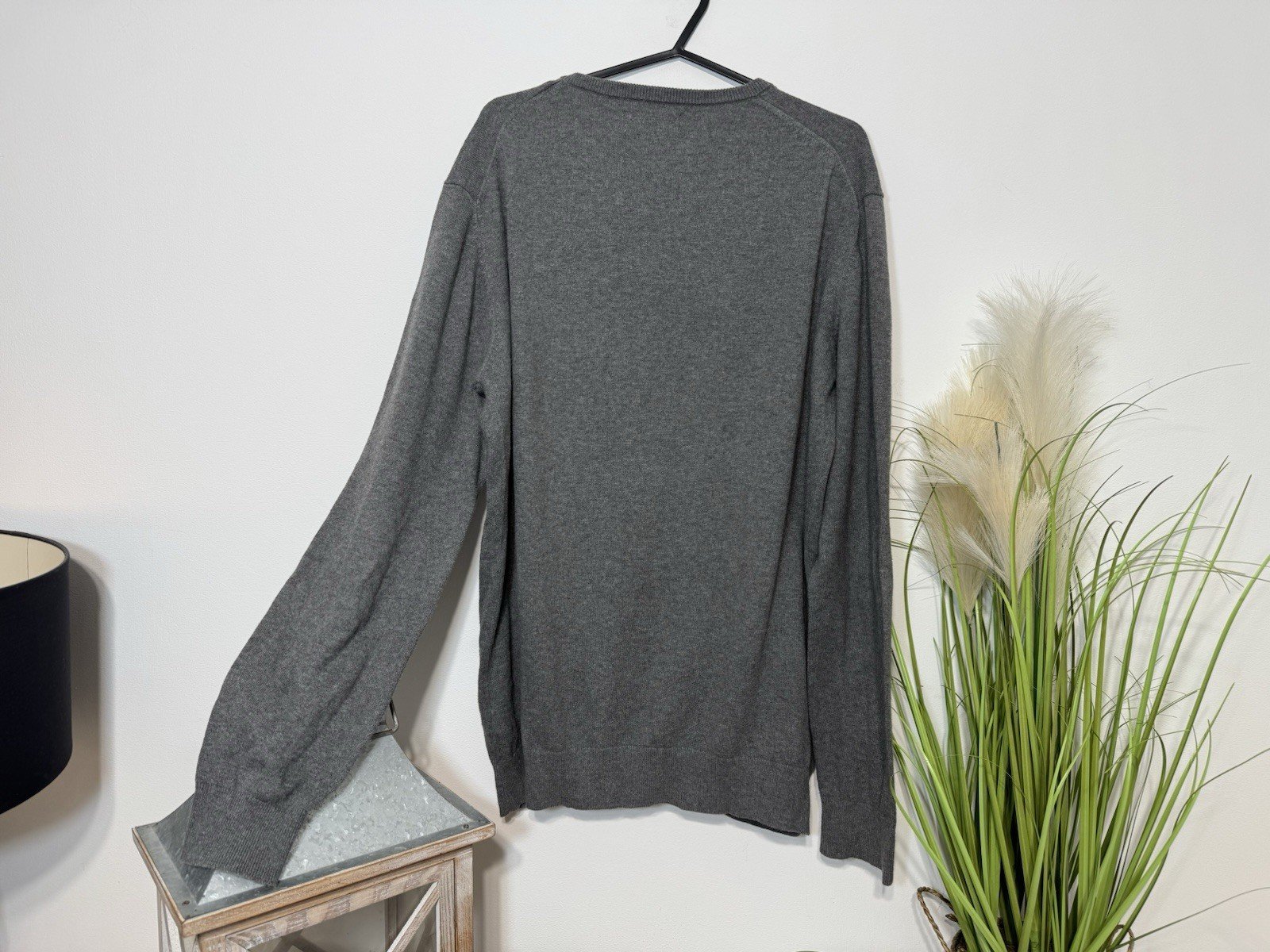El Ganso Grey Cotton Tight Knit V-Neck Jumper Logo Size M