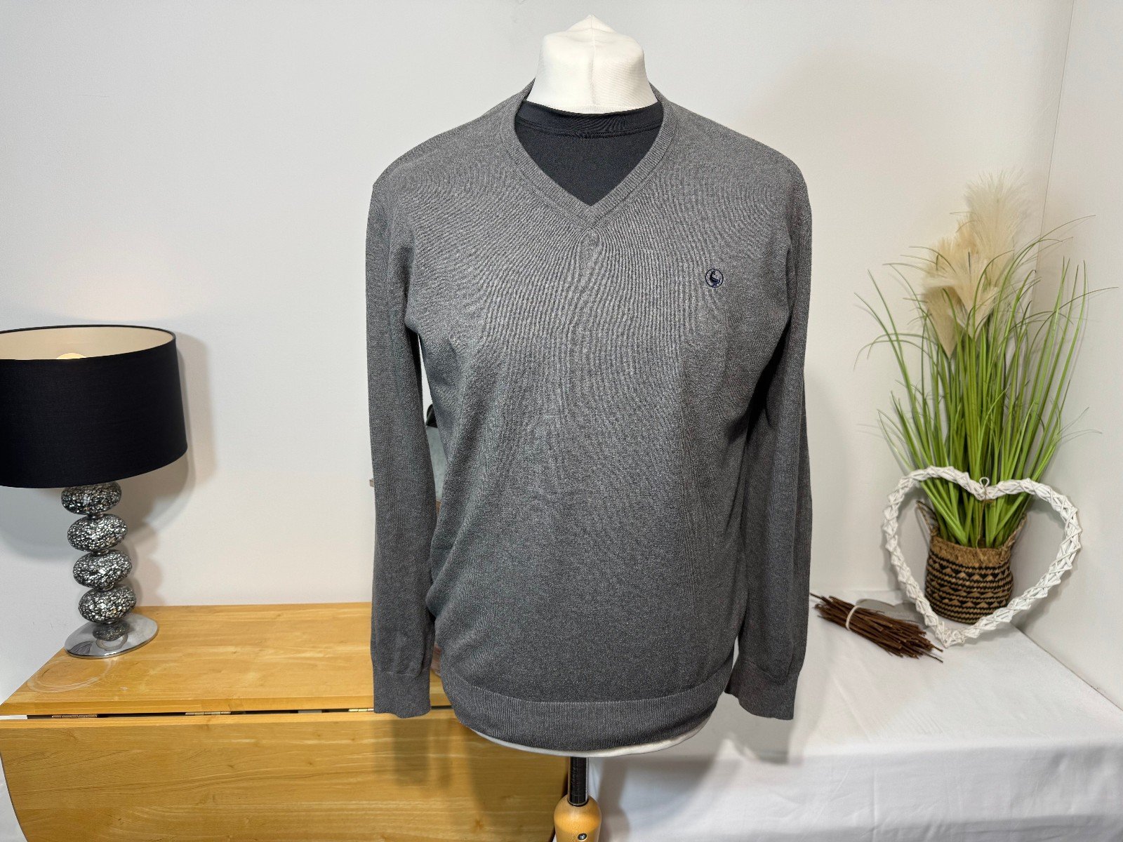 El Ganso Grey Cotton V-Neck Jumper Size M