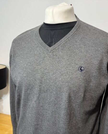El Ganso Grey Cotton V-Neck Jumper Size M