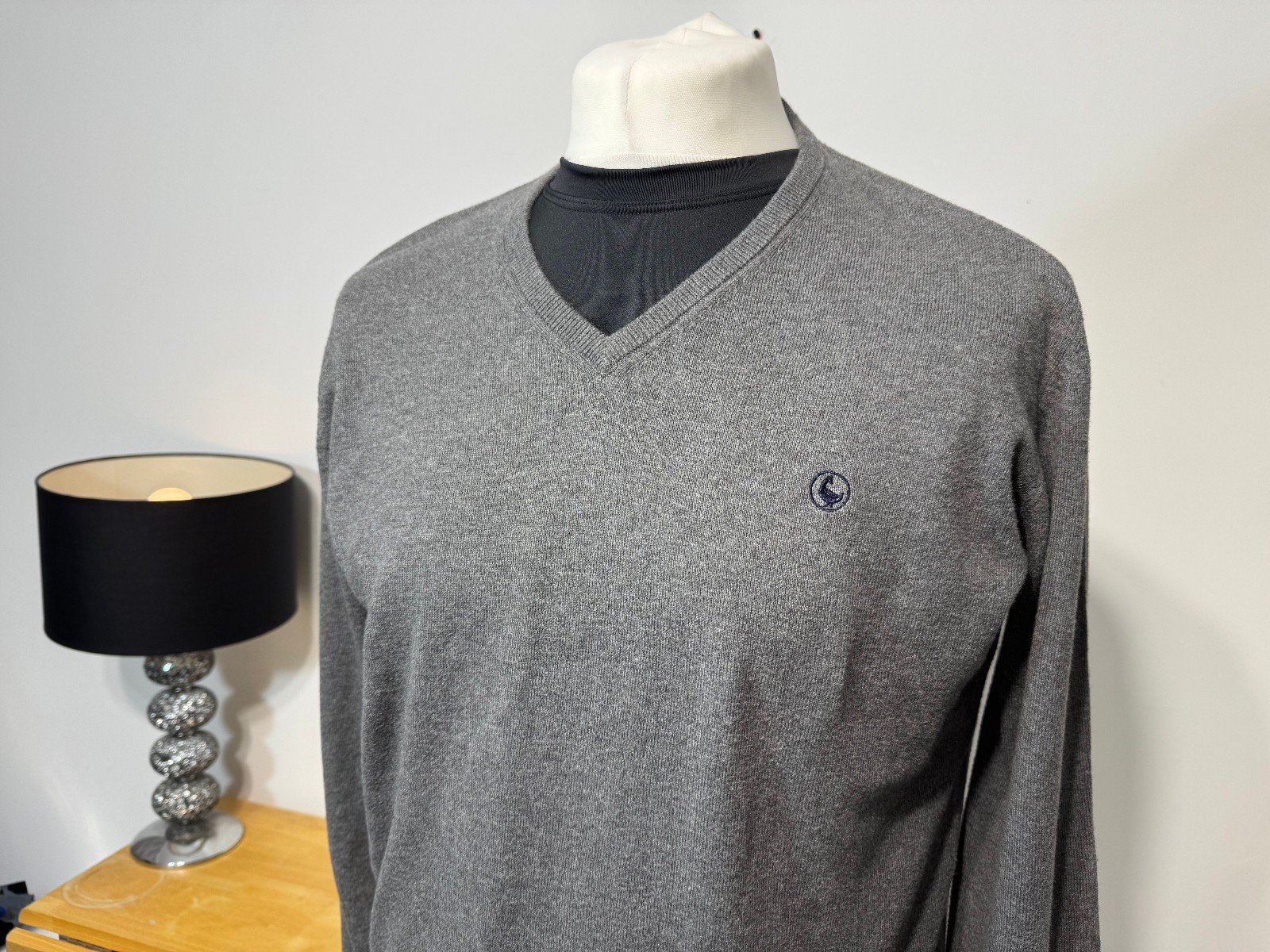 El Ganso Grey Cotton V-Neck Jumper Size M