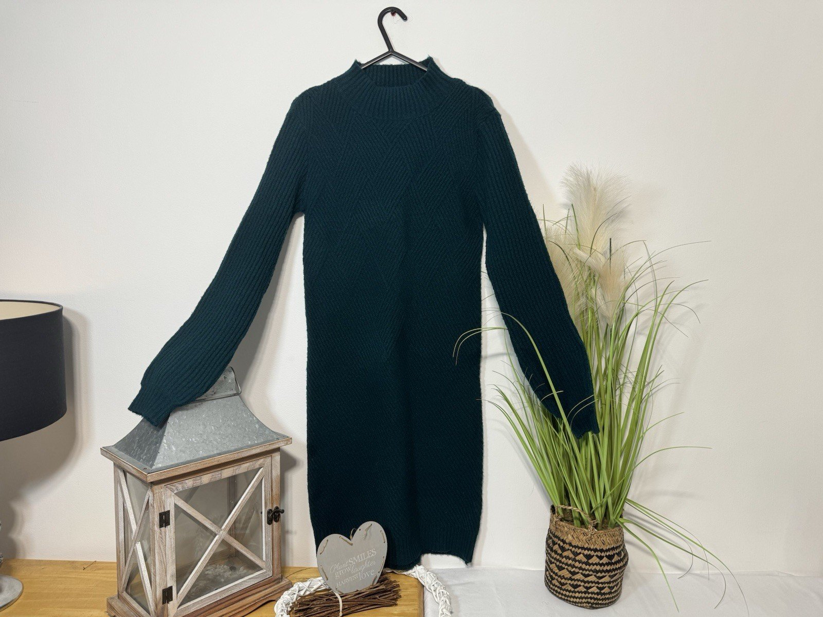 Emerald Green Textured Knit High Neck Jumper Dress Size S