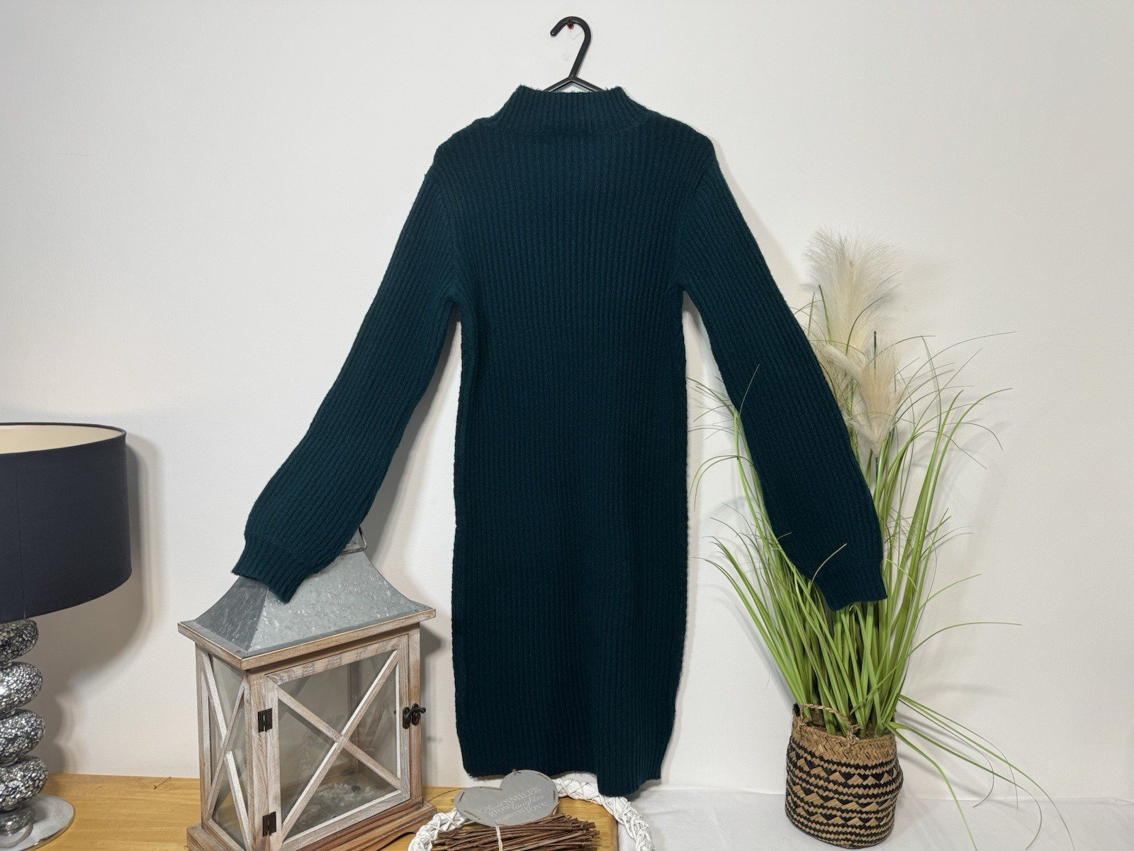 Emerald Green Textured Knit High Neck Jumper Dress Size S