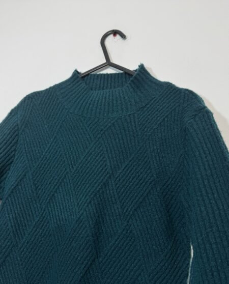 Emerald Green Textured Knit High Neck Jumper Dress Size S