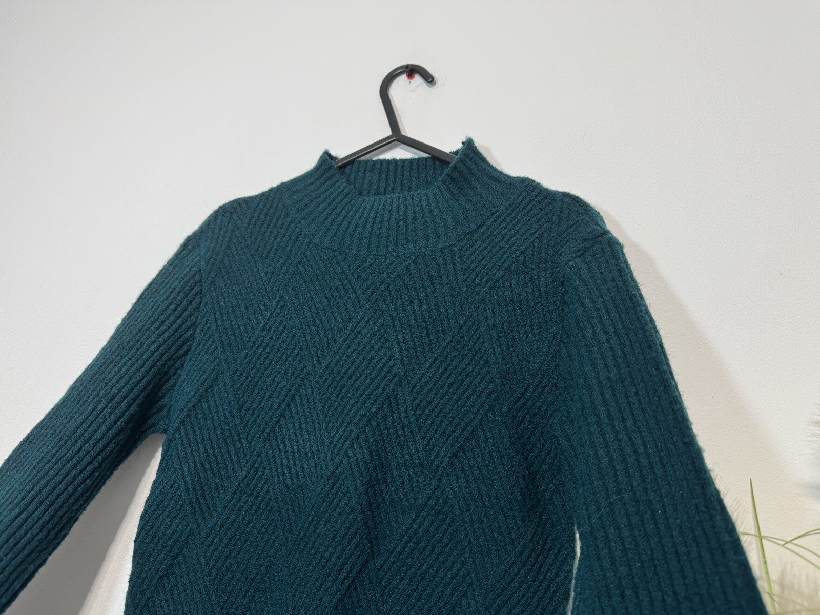 Emerald Green Textured Knit High Neck Jumper Dress Size S