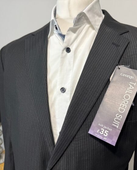 GEORGE BLACK PINSTRIPE TAILORED FIT JACKET 48R
