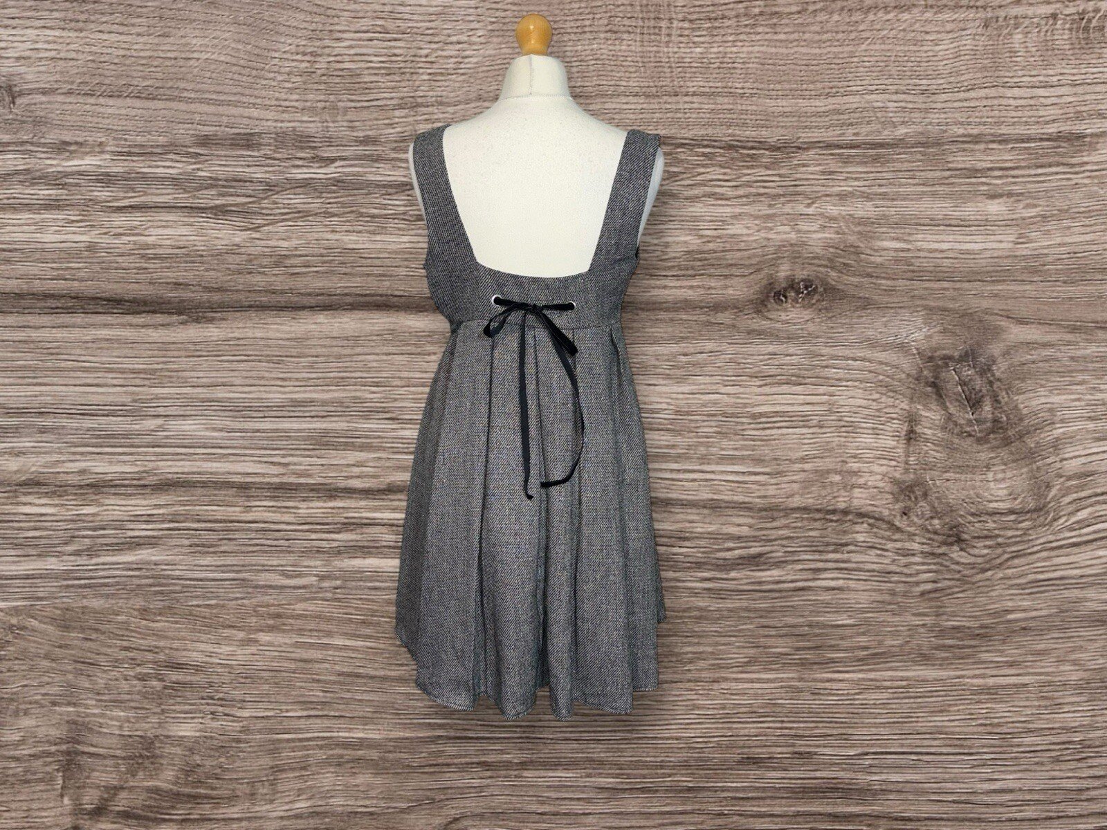 George Ana Wool Blend Dress Fit&Flare Side Zip Button/tie Detail Silver Fibre S8