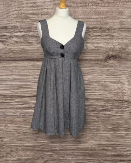 George Ana Wool Blend Dress Fit&Flare Side Zip Button/tie Detail Silver Fibre S8