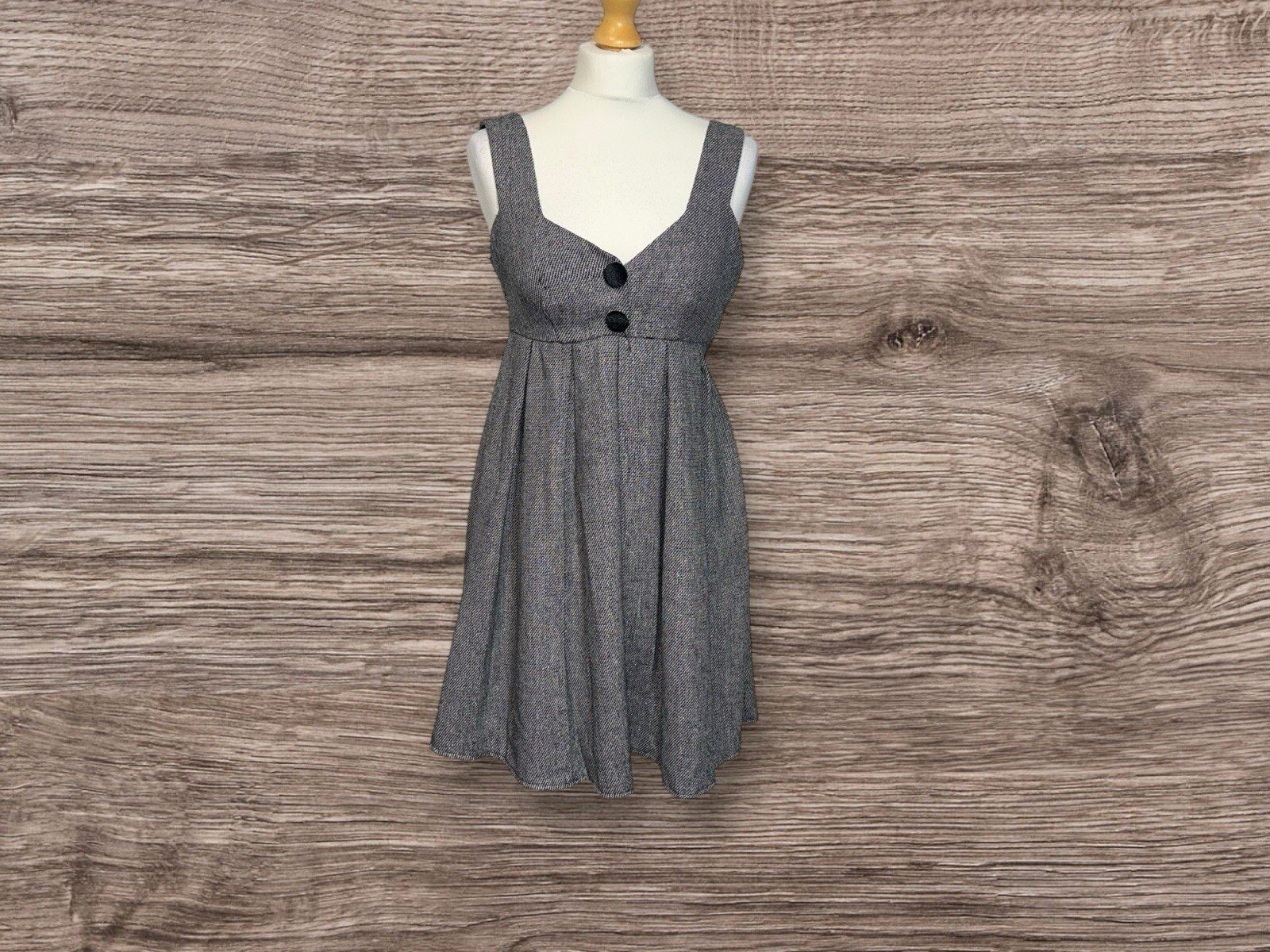 George Ana Wool Blend Dress Fit&Flare Side Zip Button/tie Detail Silver Fibre S8