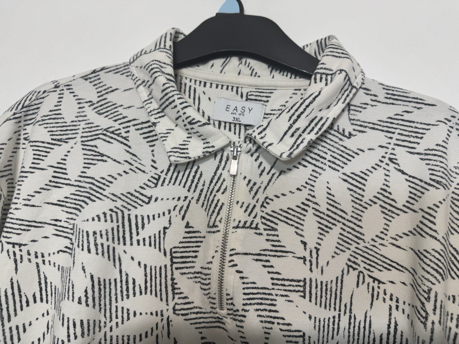 Grey Leaf Print Pique Knit Short Sleeve Polo Shirt Size 3XL