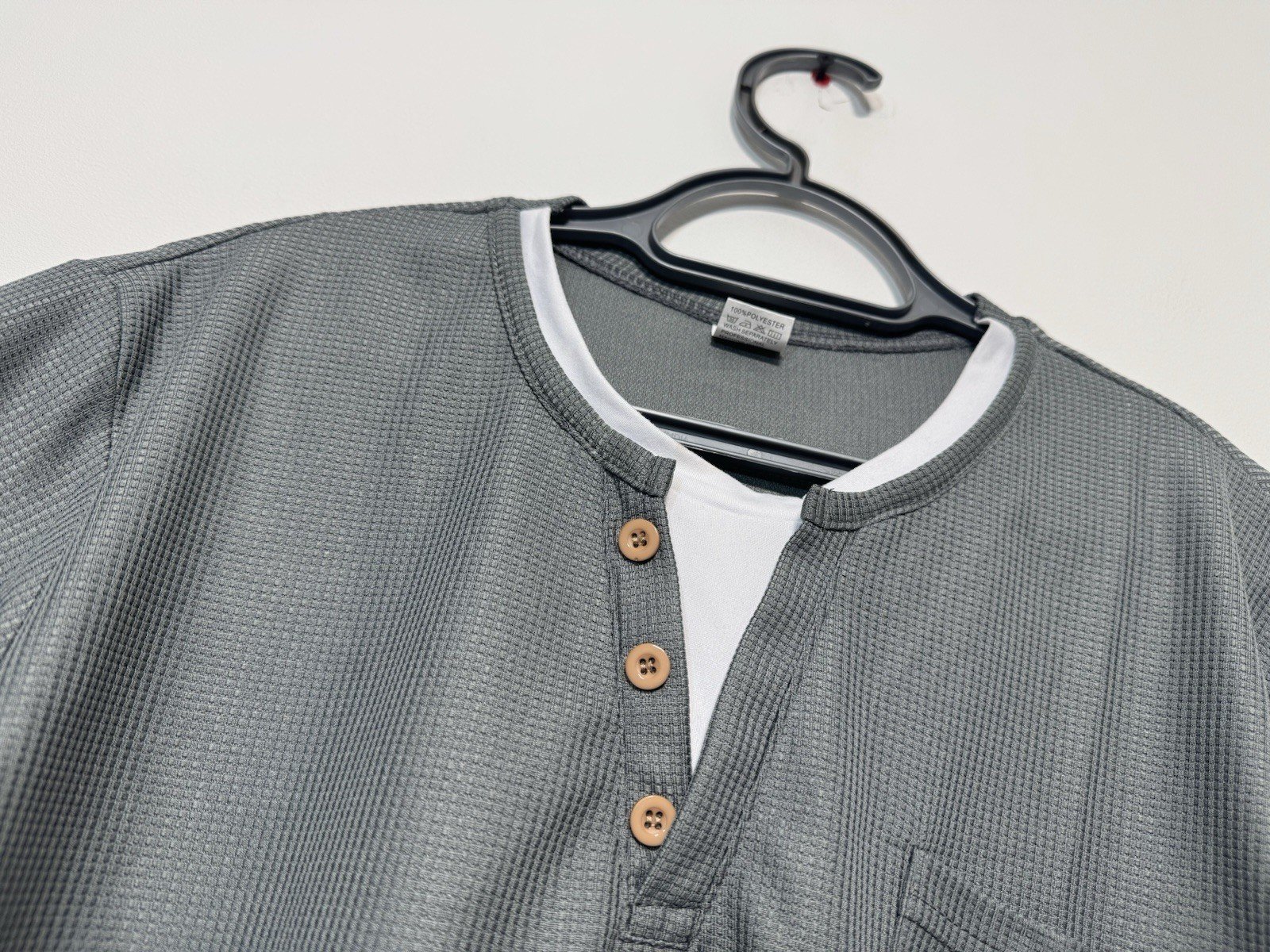 Grey Waffle Weave Long Sleeve Top Size L