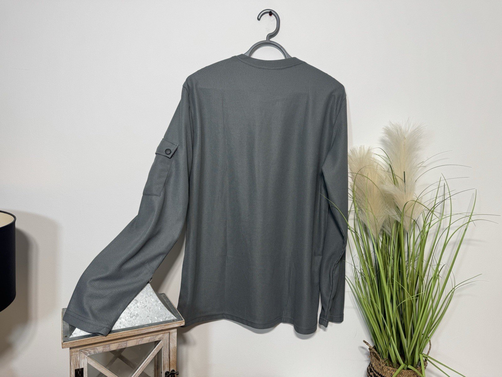 Grey Waffle Weave Long Sleeve Top Size L