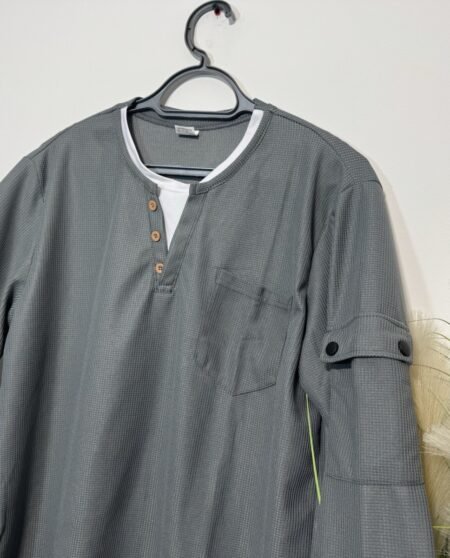 Grey Waffle Weave Long Sleeve Top Size L