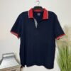 Lands End Navy Pique Knit Short Sleeve Polo Shirt Size L