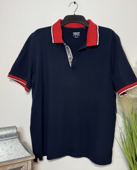 Lands End Navy Pique Knit Short Sleeve Polo Shirt Size L