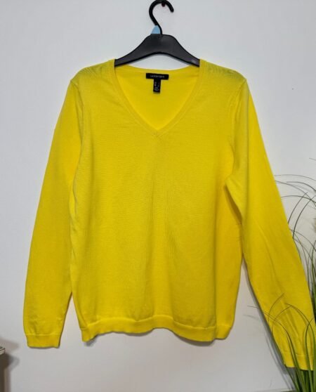 Land's End Sunshine Yellow Fine Knit V-Neck Jumper Size L