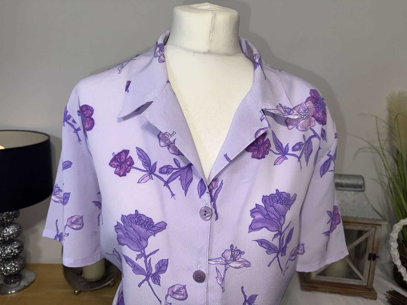 Lilac Floral Relaxed Fit Blouse With Shoulder Pads Size 22