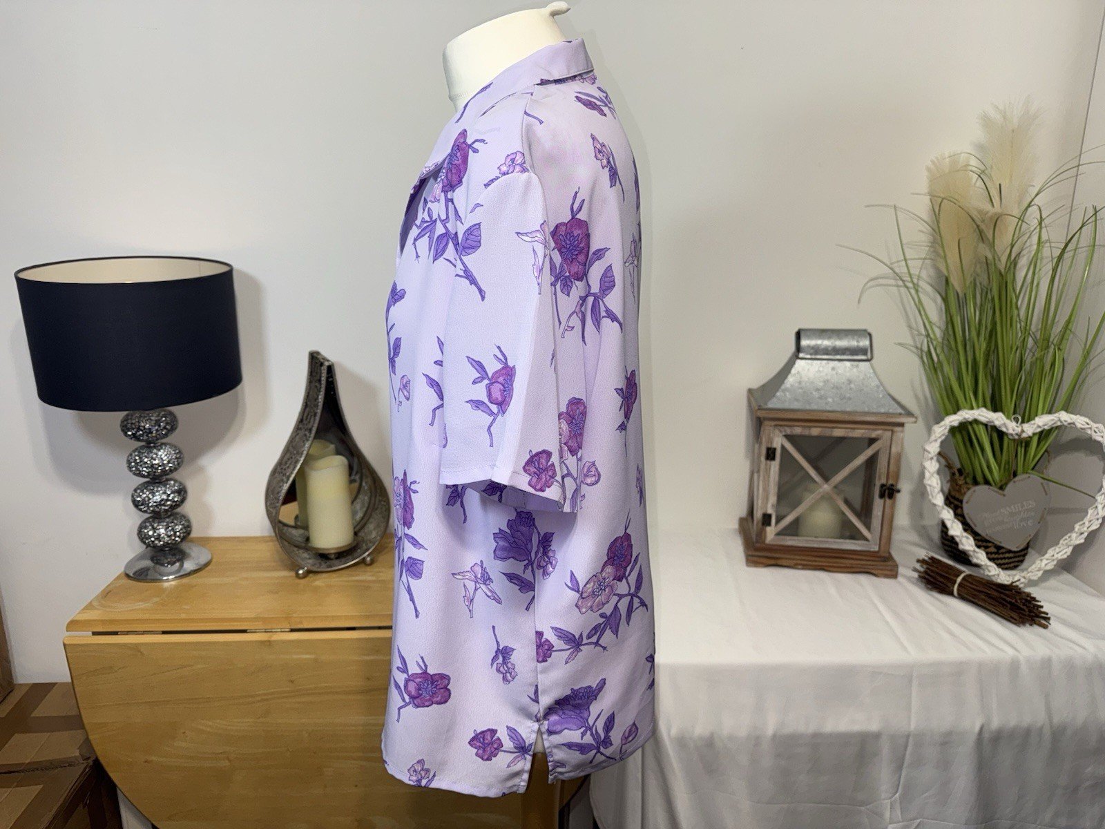 Lilac Floral Relaxed Fit Blouse With Shoulder Pads Size 22