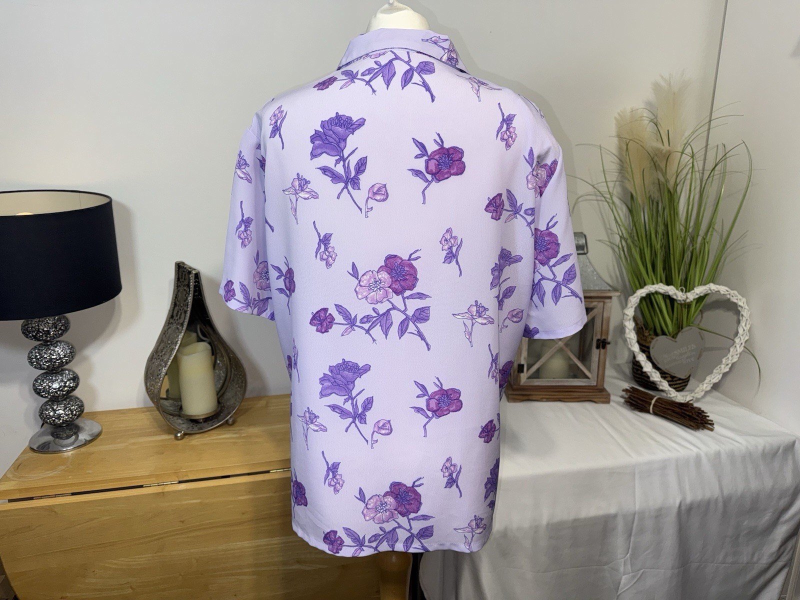 Lilac Floral Relaxed Fit Blouse With Shoulder Pads Size 22