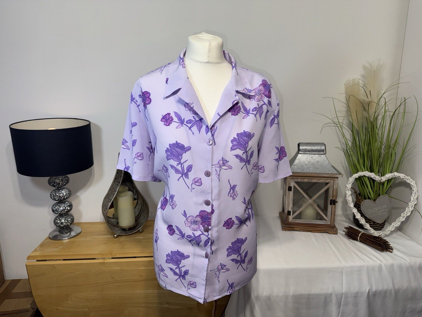 Lilac Floral Relaxed Fit Blouse With Shoulder Pads Size 22