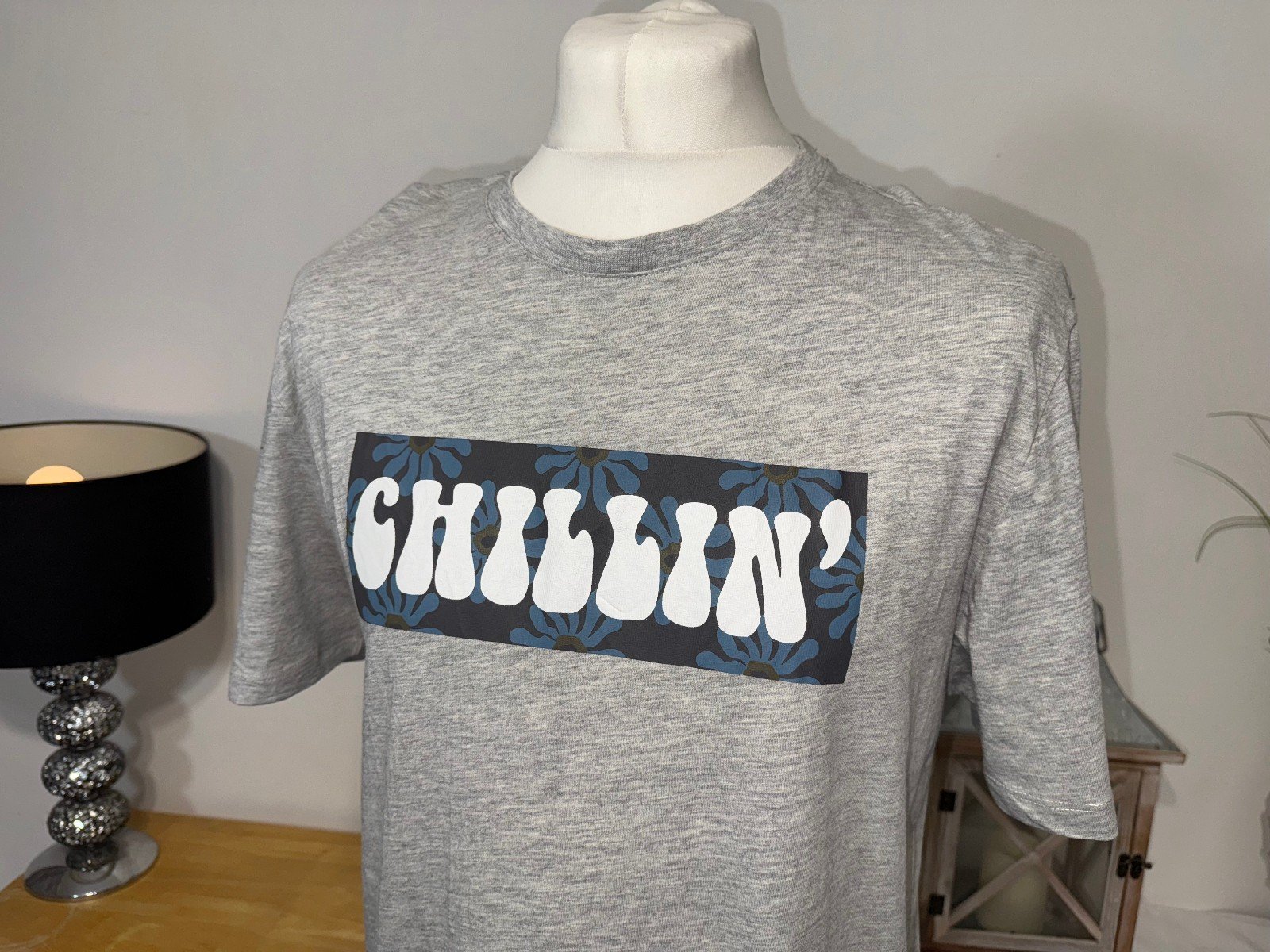 MARL GREY GRAPHIC PRINT COTTON BLEND T-SHIRT SIZE L