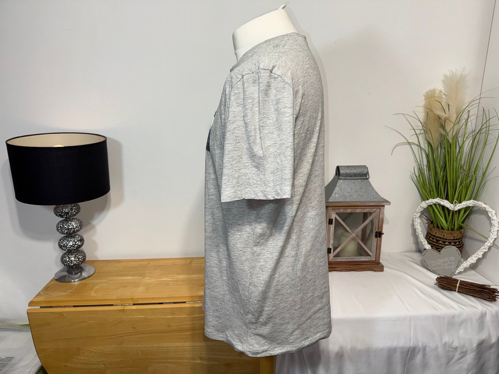 MARL GREY GRAPHIC PRINT COTTON BLEND T-SHIRT SIZE L