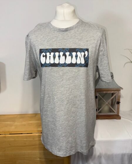 MARL GREY GRAPHIC PRINT COTTON BLEND T-SHIRT SIZE L