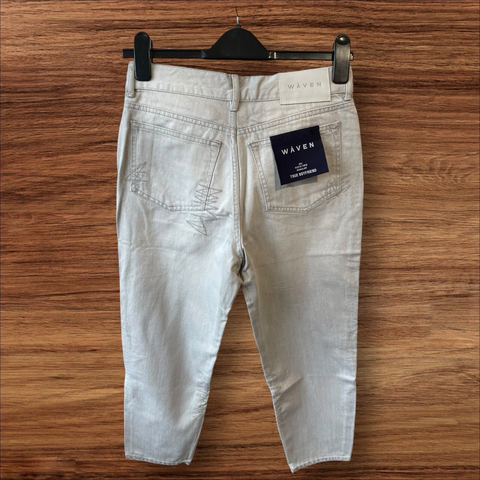 NEW Waven Oat Grey True Boyfriend Fit Zigzag Pattern Jeans Pockets S 24W