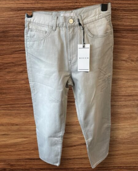 NEW Waven Oat Grey True Boyfriend Fit Zigzag Pattern Jeans Pockets S 24W