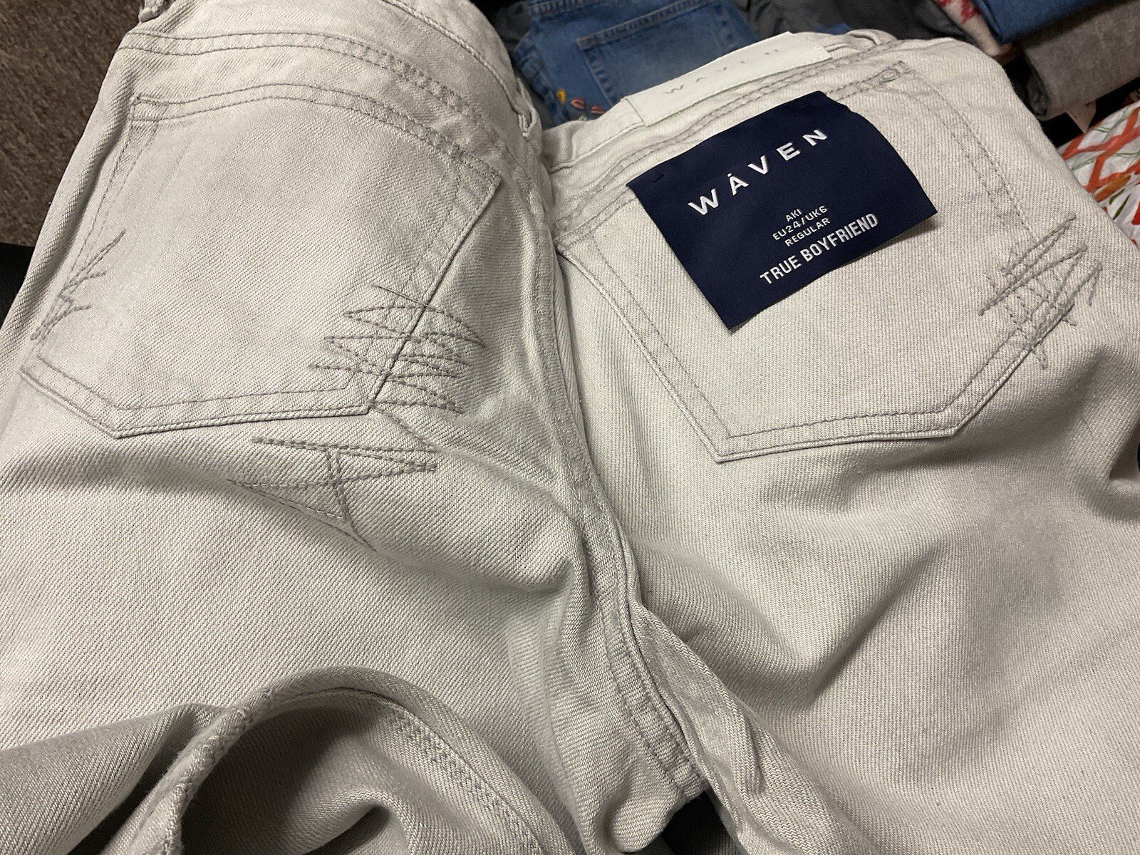 NEW Waven Oat Grey True Boyfriend Fit Zigzag Pattern Jeans Pockets S 24W