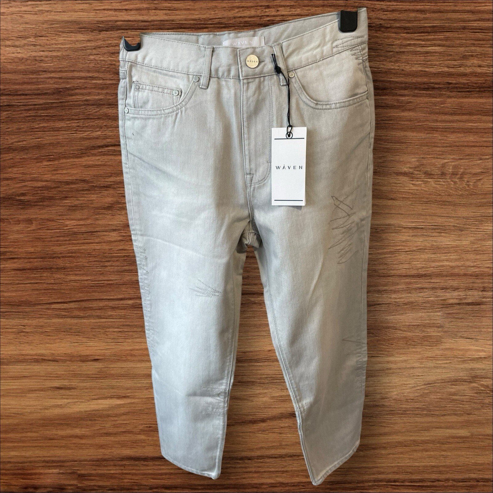 NEW Waven Oat Grey True Boyfriend Fit Zigzag Pattern Jeans Pockets S 24W